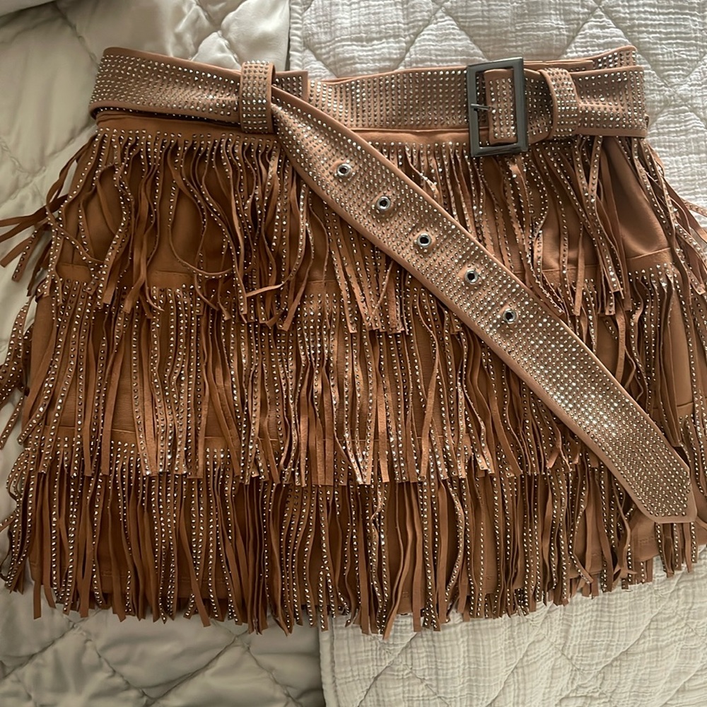Camel Fringe Skort